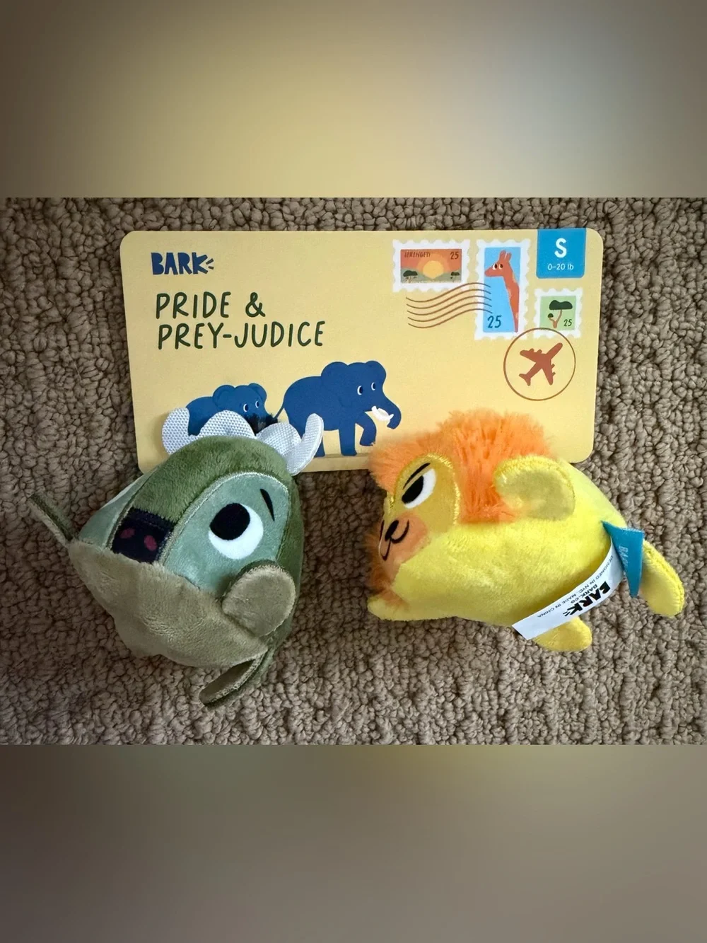 BARK Plush Safari & Dino Toy Set - Brown, Pink, Yellow, Green, Red, Cream